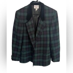 Vintage Wool Green Plaid Jacket Velvet Collar 12